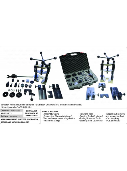 Volkswagen Unit Injector (PDE BOSCH) Repair And Matching Tool Set Equivalent Bosch Oem No 0986610825